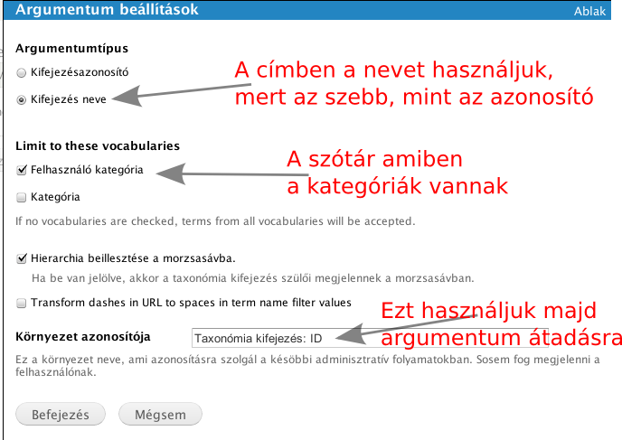 Az argumentum beállítása